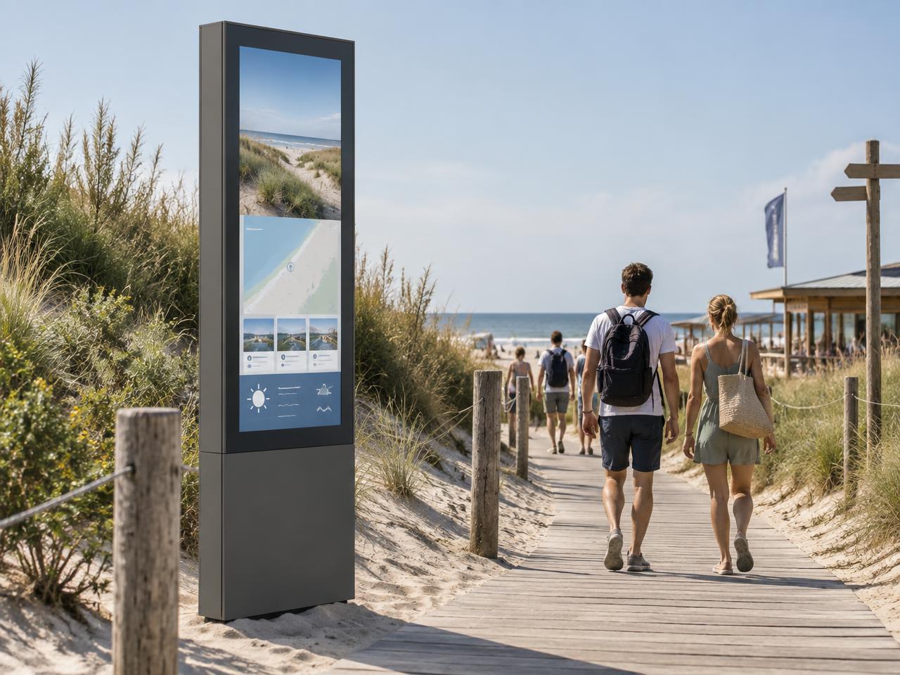 Bezoekers bij een strandopgang in Noordwijk